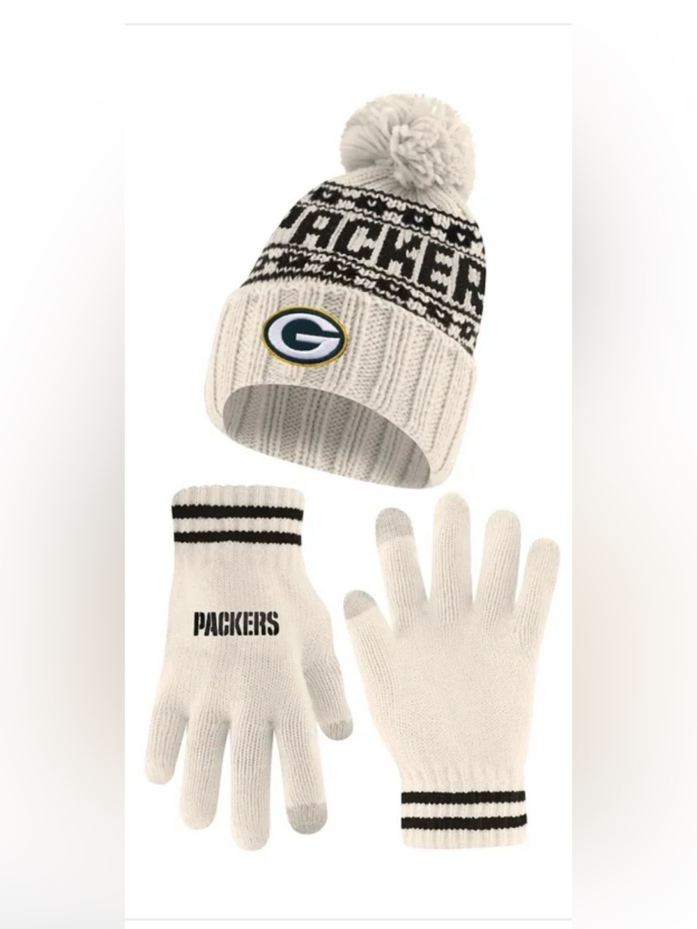Ultra Game Adults NFL Greenbay Packers Knit Hat With Touch Screen Gloves NWT
